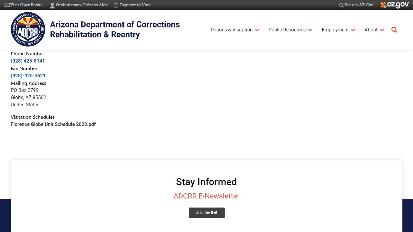 Globe | Arizona Department of Corrections, Rehabilitation & Reentry