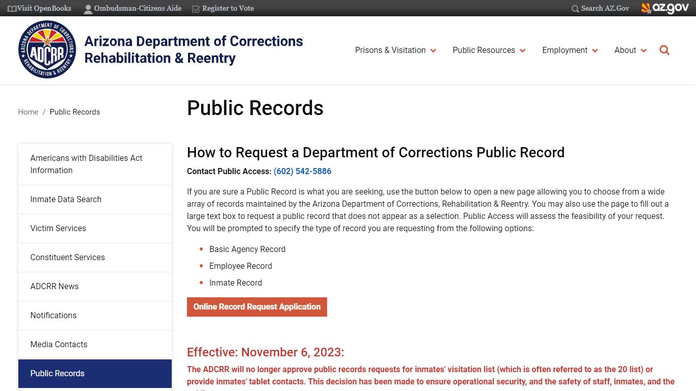 Public Records | Arizona Department of Corrections, Rehabilitation ...